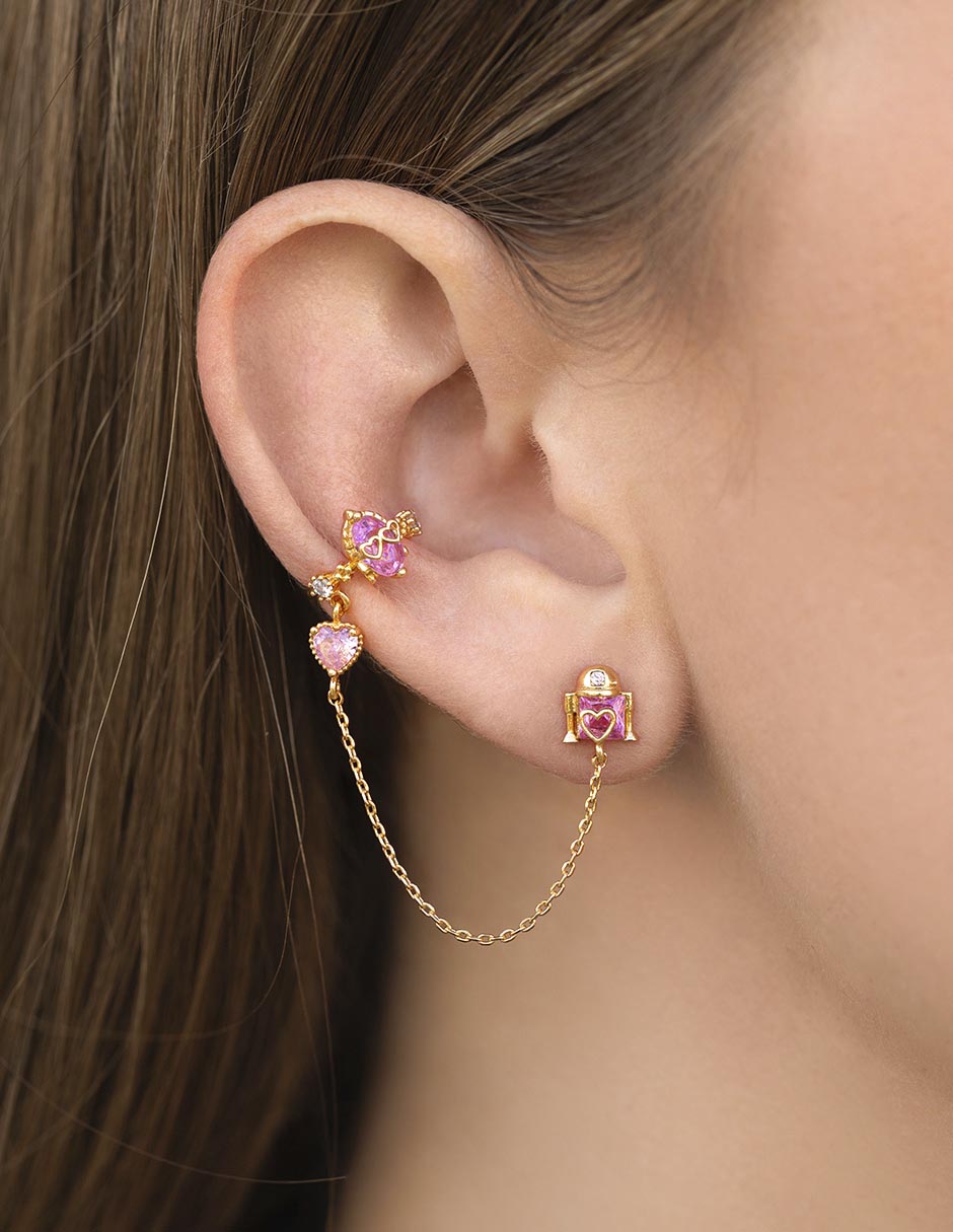 Arete largo Star Wars 18 k con acabado chapa de oro zirconia cúbica 2