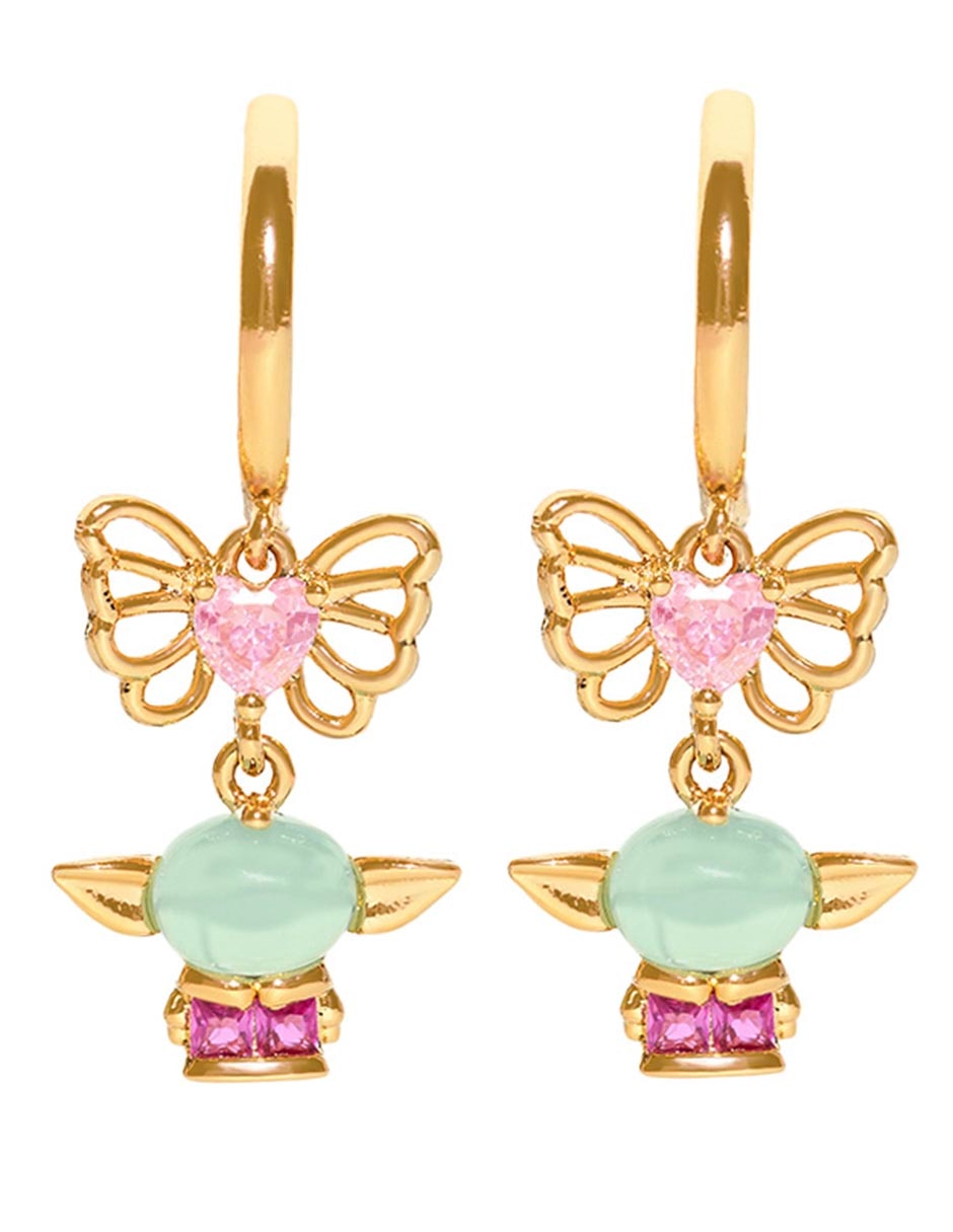 Aretes cortos Grogu Star Wars 18 K con acabado chapa de oro