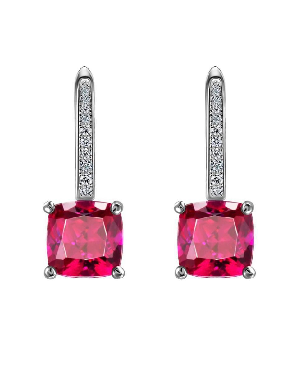 Aretes cuadrados de plata P 925 con acabado brillante rubí Aretes cuadrados de plata P 925 con acabado brillante rubí