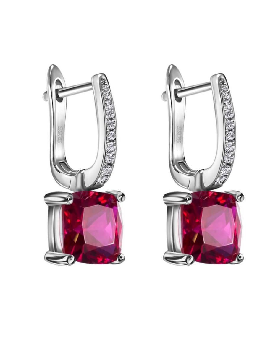 Aretes cuadrados de plata P 925 con acabado brillante rubí 2