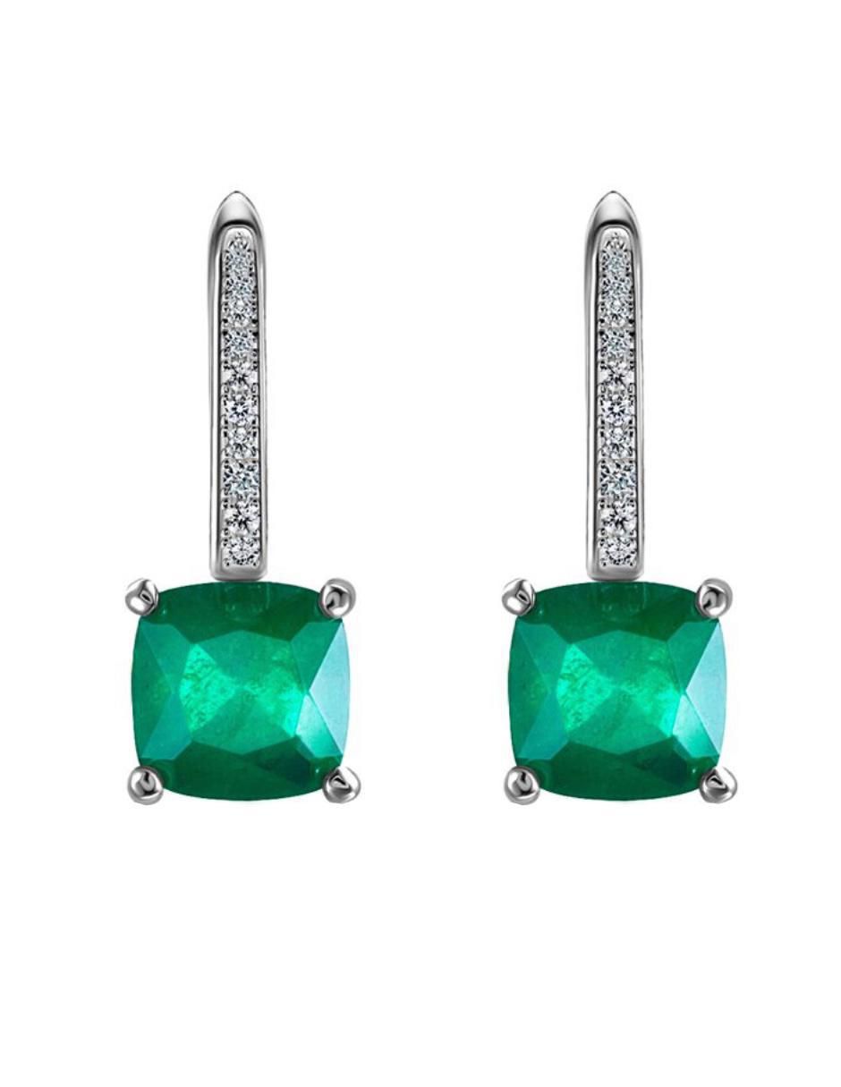 Aretes cuadrados de plata P 925 con acabado brillante esmeralda
