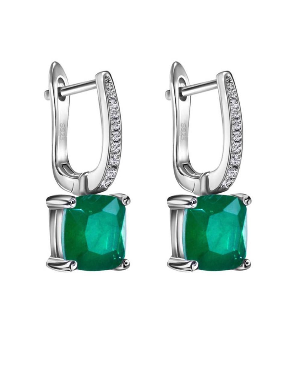 Aretes cuadrados de plata P 925 con acabado brillante esmeralda 2