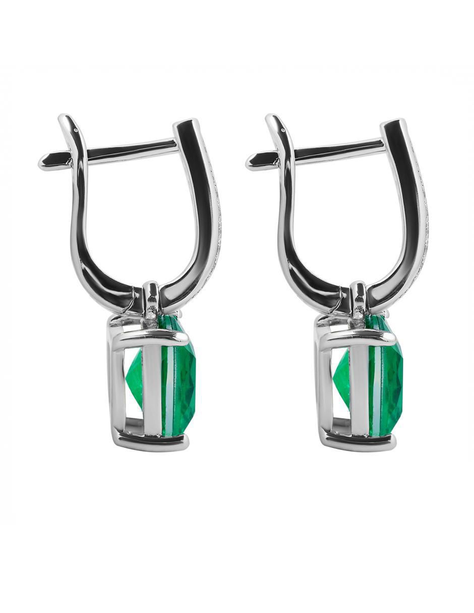 Aretes cuadrados de plata P 925 con acabado brillante esmeralda 3