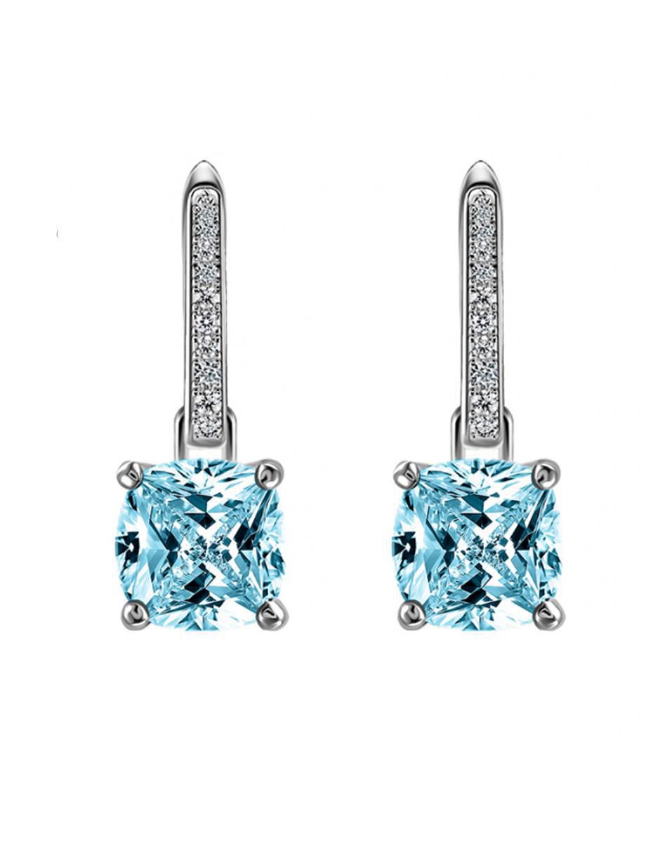 Aretes cuadrados de plata P 925 con acabado brillante aguamarina