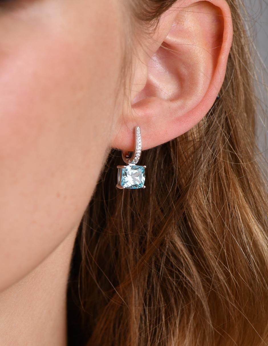 Aretes cuadrados de plata P 925 con acabado brillante aguamarina 4