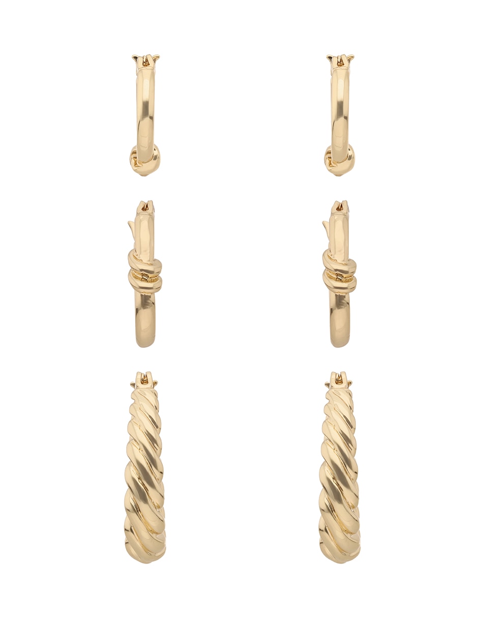 Set de aretes redondos Metal Crush con acabado brillante