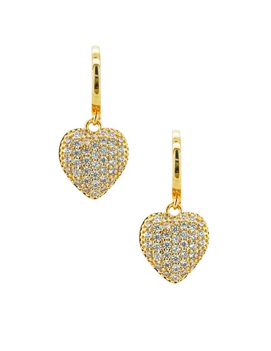 Aretes de corazón 18 K con acabado chapa de oro circonita Aretes de corazón 18 K con acabado chapa de oro circonita