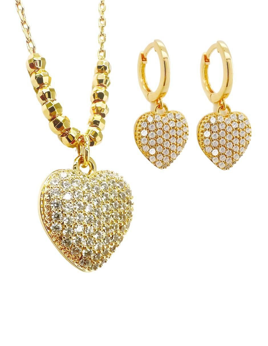 Aretes y collar de corazón Aurore chapa de oro 18 k circonita