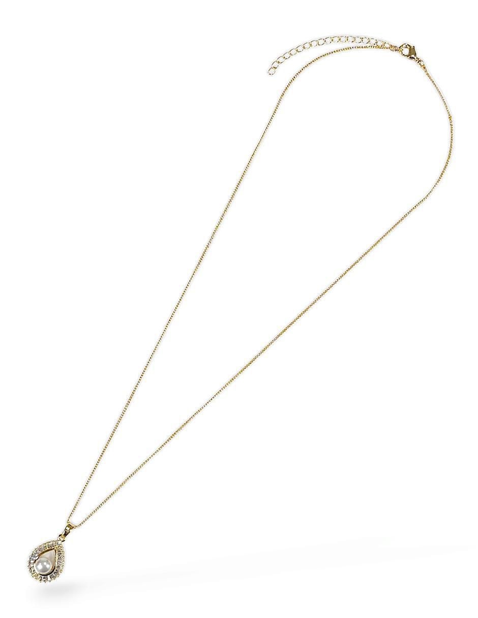 Aretes y collar baño de oro 18 k perla de cristal 2