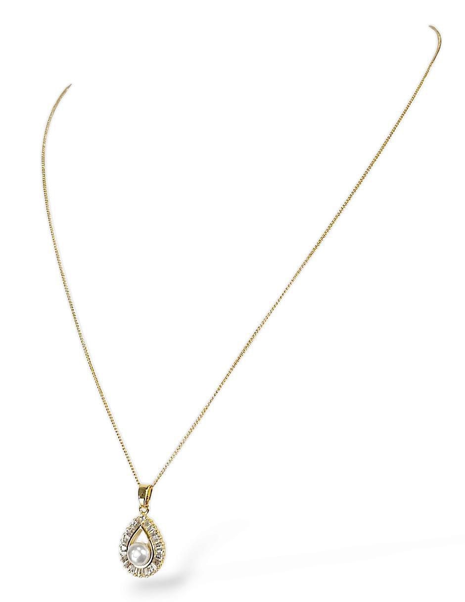 Aretes y collar baño de oro 18 k perla de cristal 3