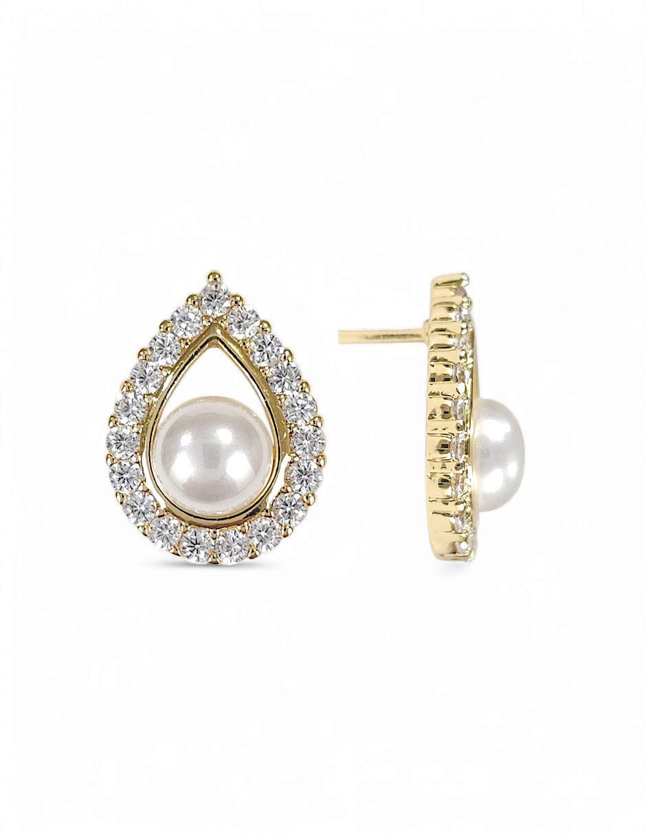 Aretes y collar baño de oro 18 k perla de cristal 5