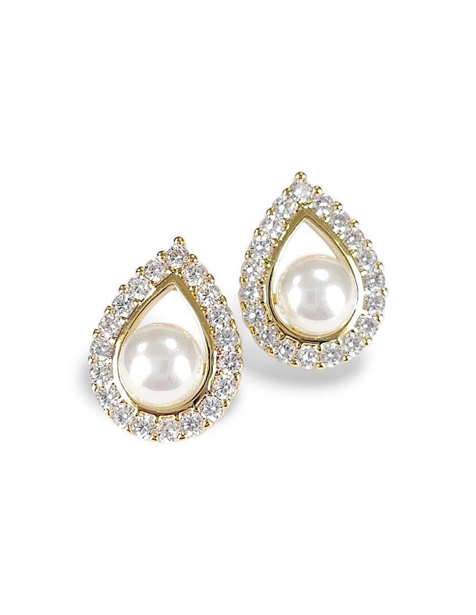 Aretes y collar baño de oro 18 k perla de cristal 6