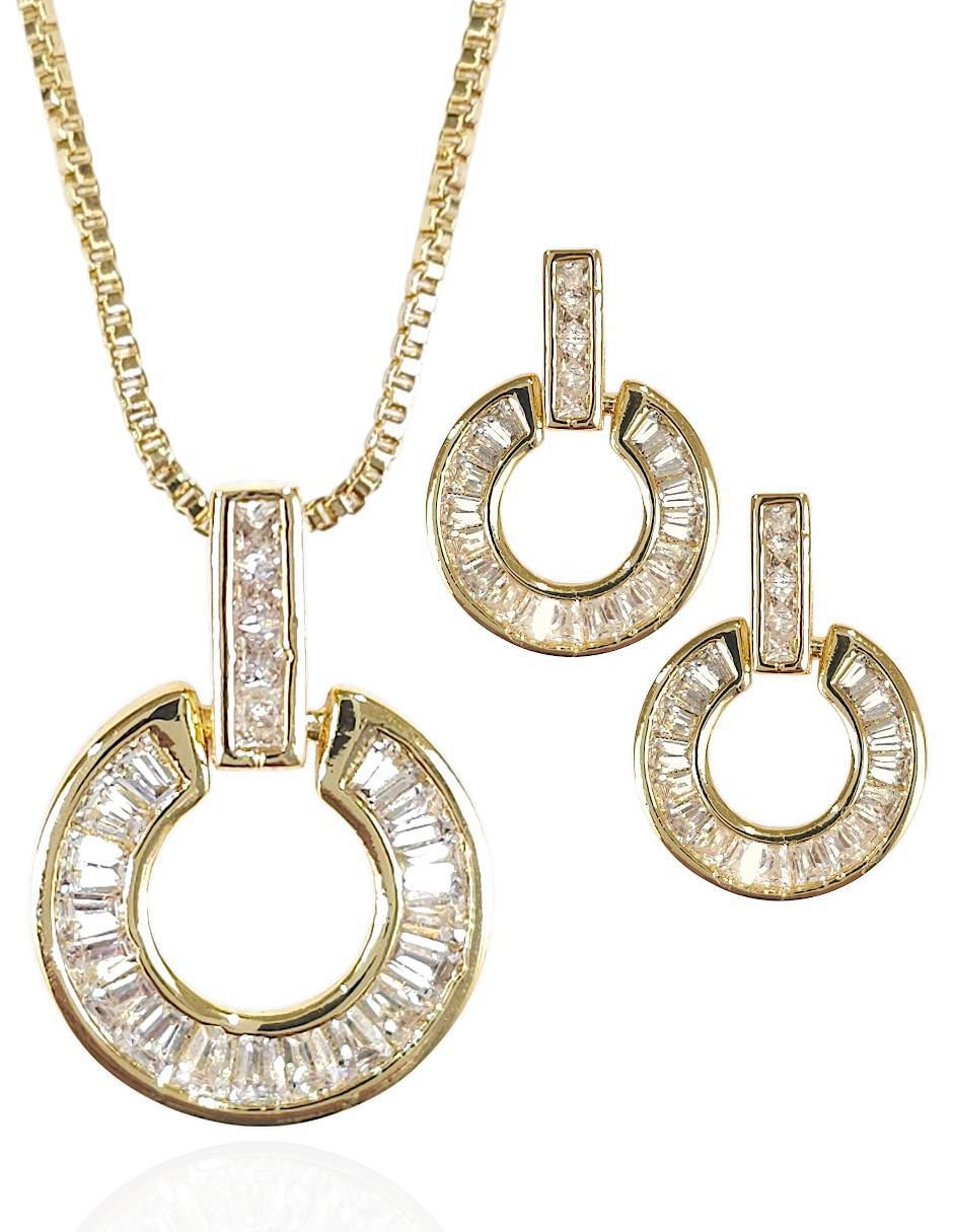 Aretes y collar baño de oro 18 k zirconia