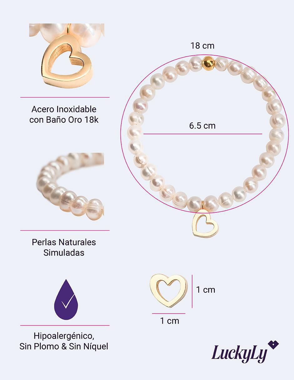 Kit de pulsera luckyly "de" perla 18 k set pulsera grace + bolsa jenny "con acabado" baño oro