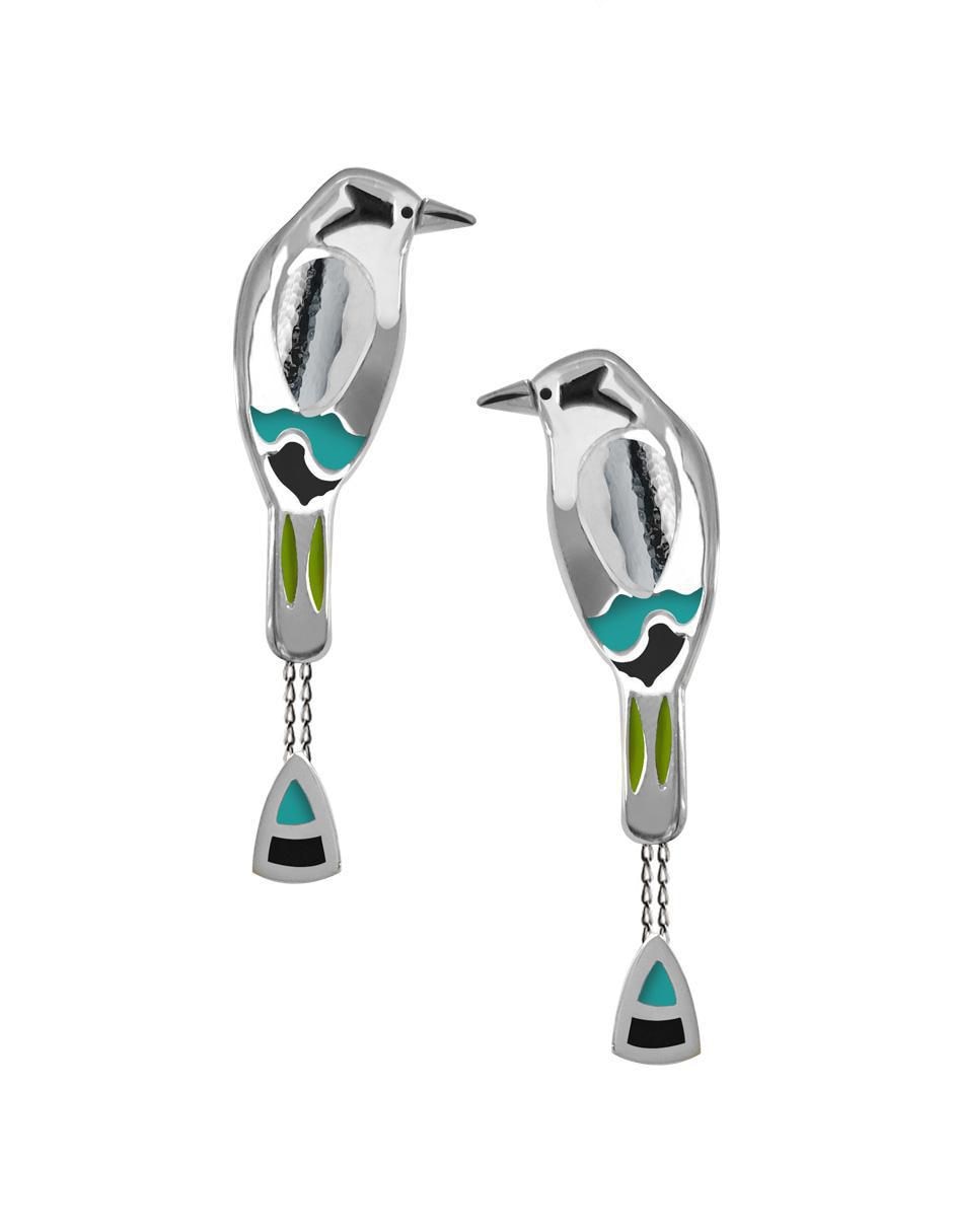 Aretes de pájaro Enrique Garcia de plata P 925 con acabado brillante