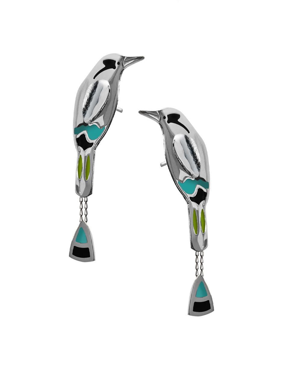 Aretes de pájaro Enrique Garcia de plata P 925 con acabado brillante 2