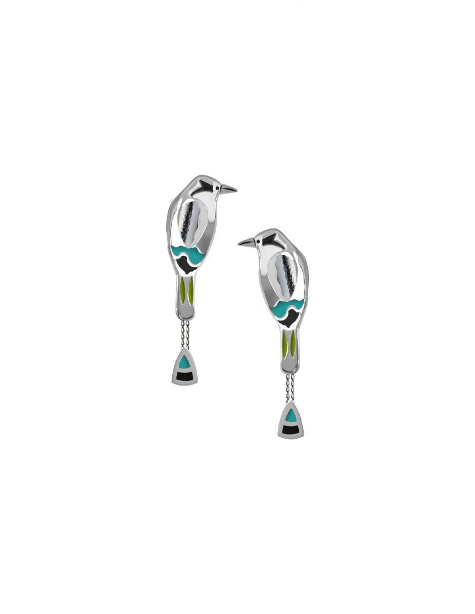 Aretes de pájaro Enrique Garcia de plata P 925 con acabado brillante 3