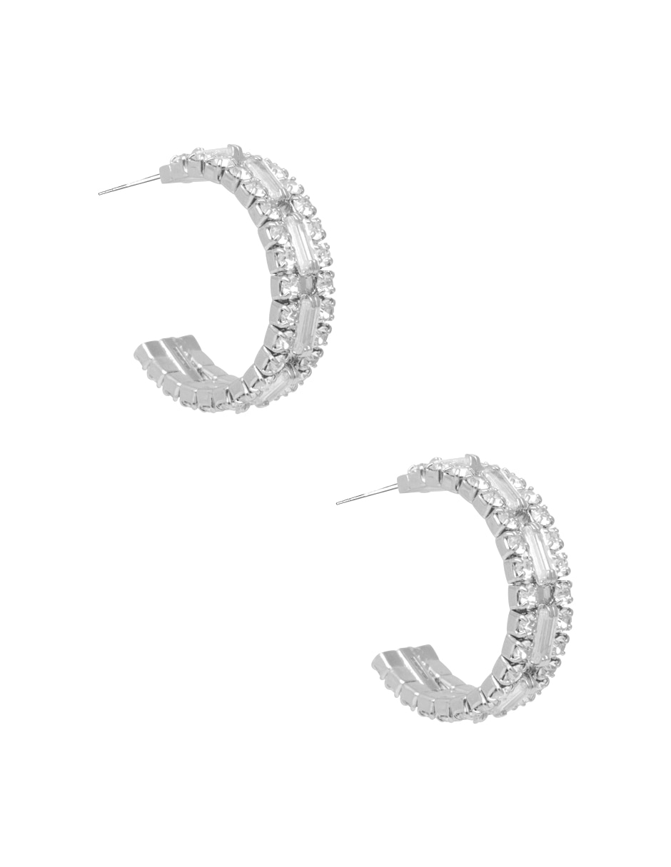 Arracadas de media luna con acabado baño rodio zirconia 2