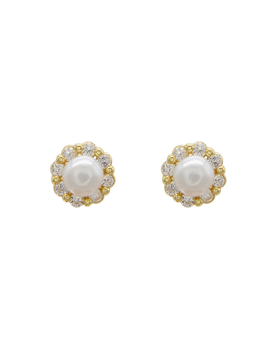 Broqueles de flor con acabado pavé perla