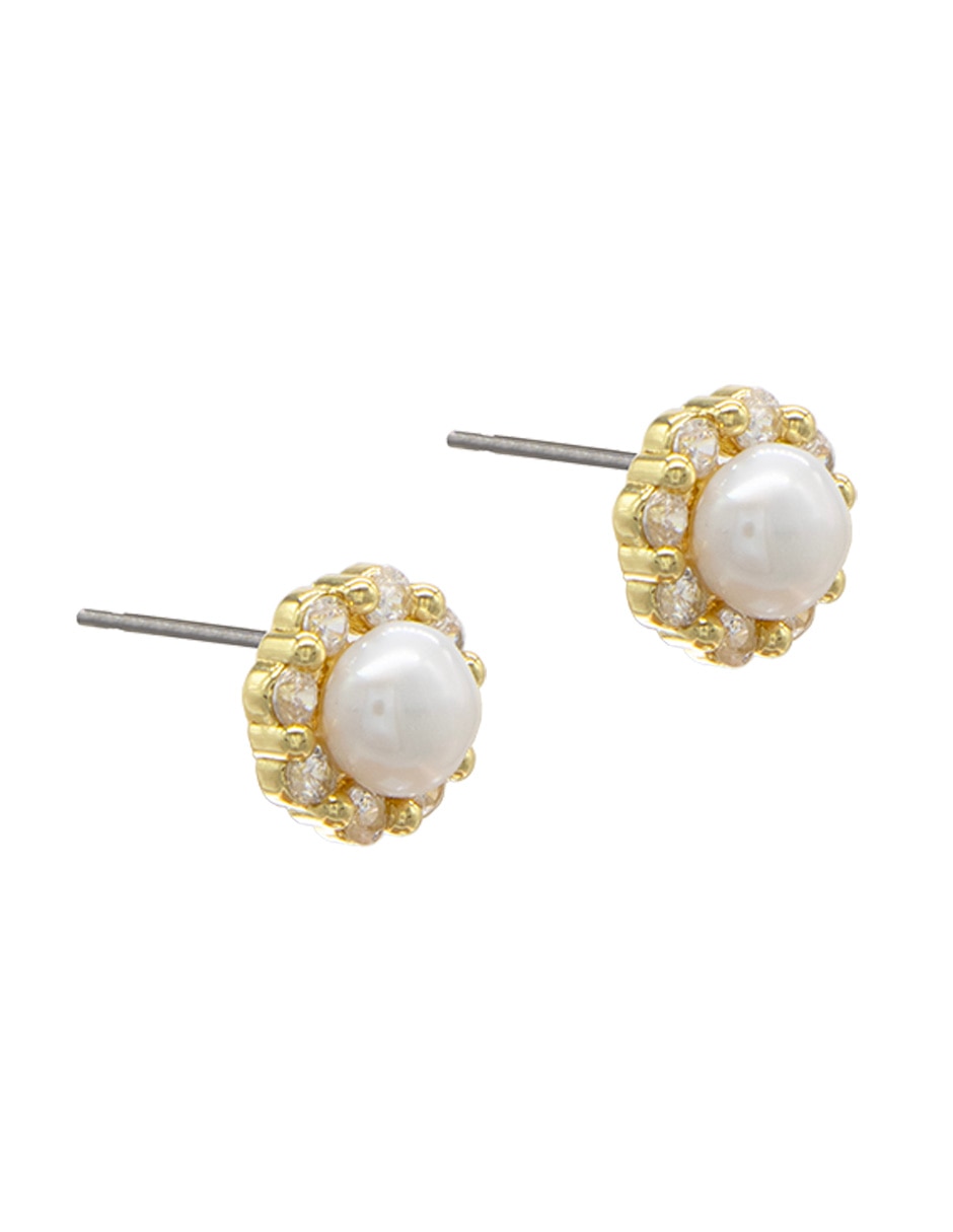 Broqueles de flor con acabado pavé perla 2