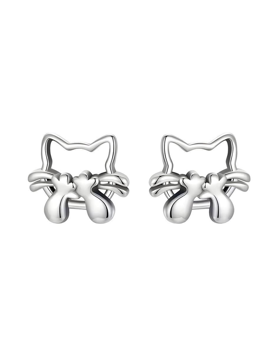 Broqueles de gato de plata P 925 con acabado baño rodio 1