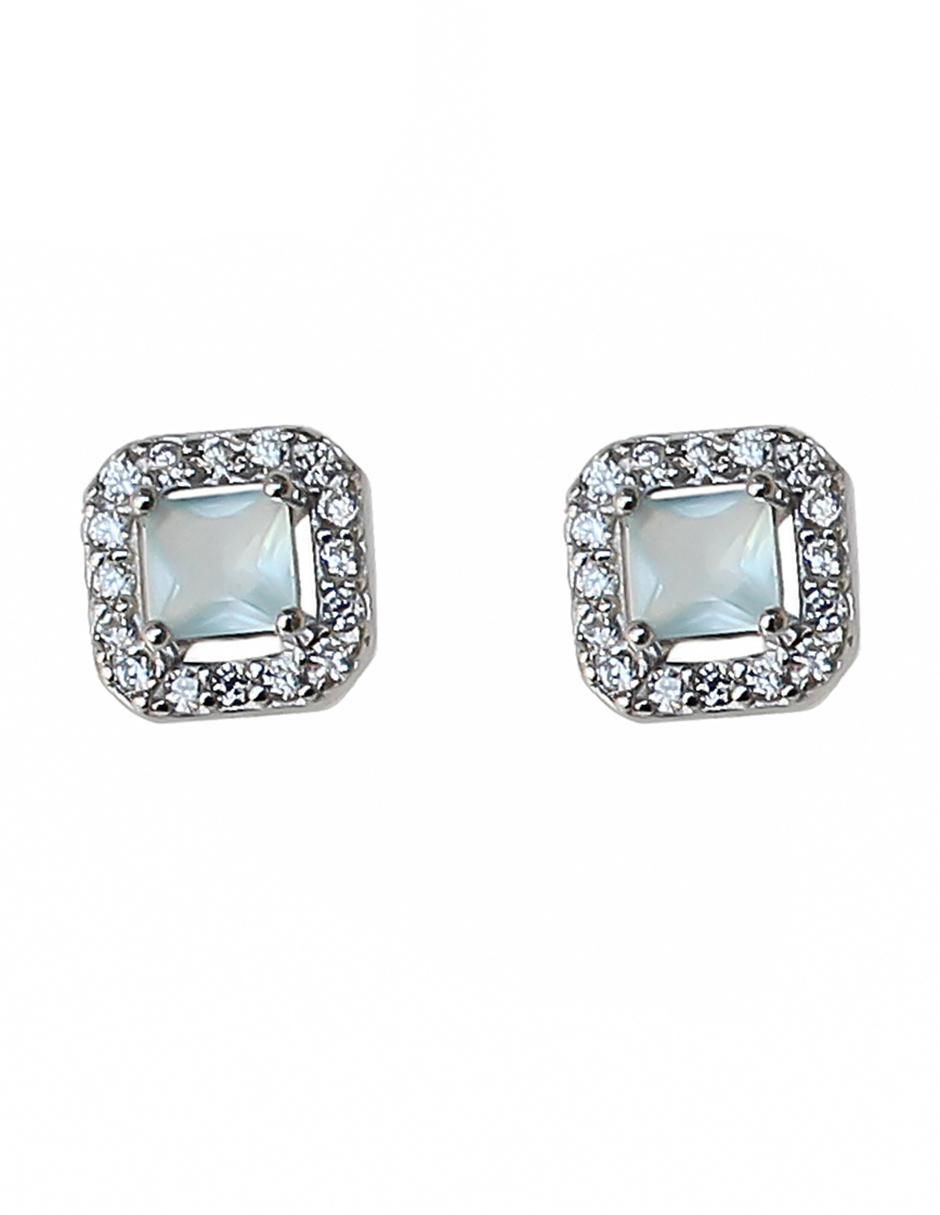 Aretes cuadrados de plata P 925 con acabado baño rodio circonita
