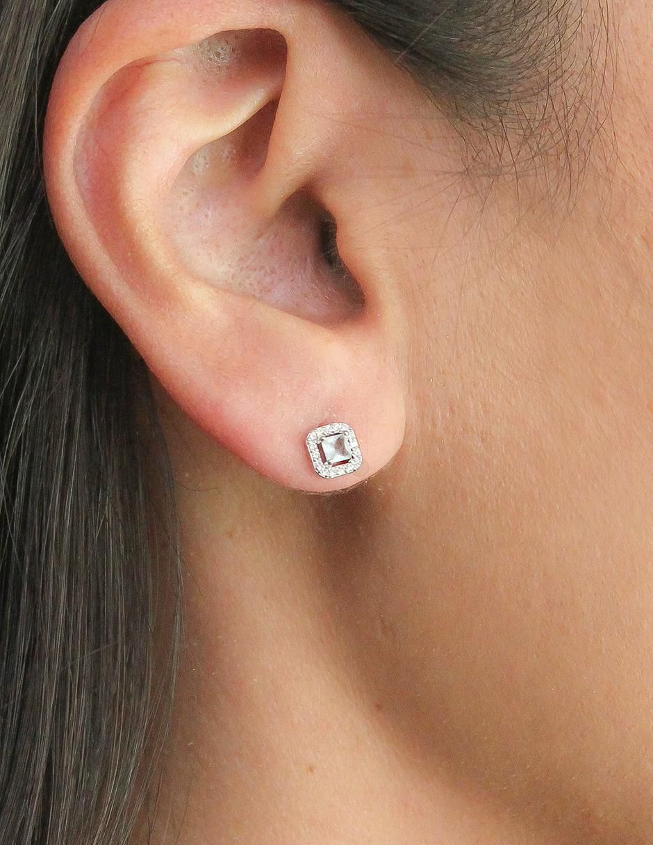 Aretes cuadrados de plata P 925 con acabado baño rodio circonita 3