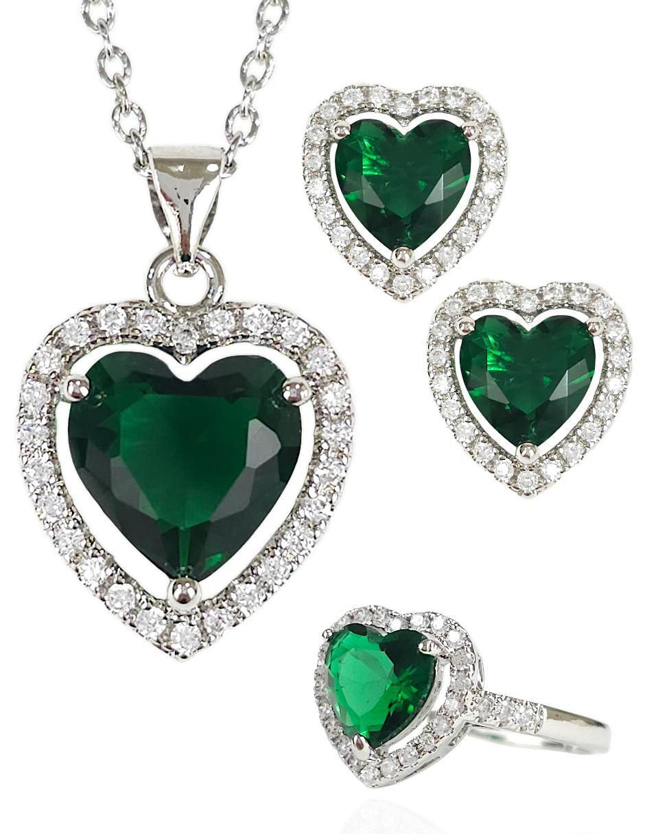 Aretes, collar y anillo de corazón de acero inoxidable zirconia Aretes, collar y anillo de corazón de acero inoxidable zirconia