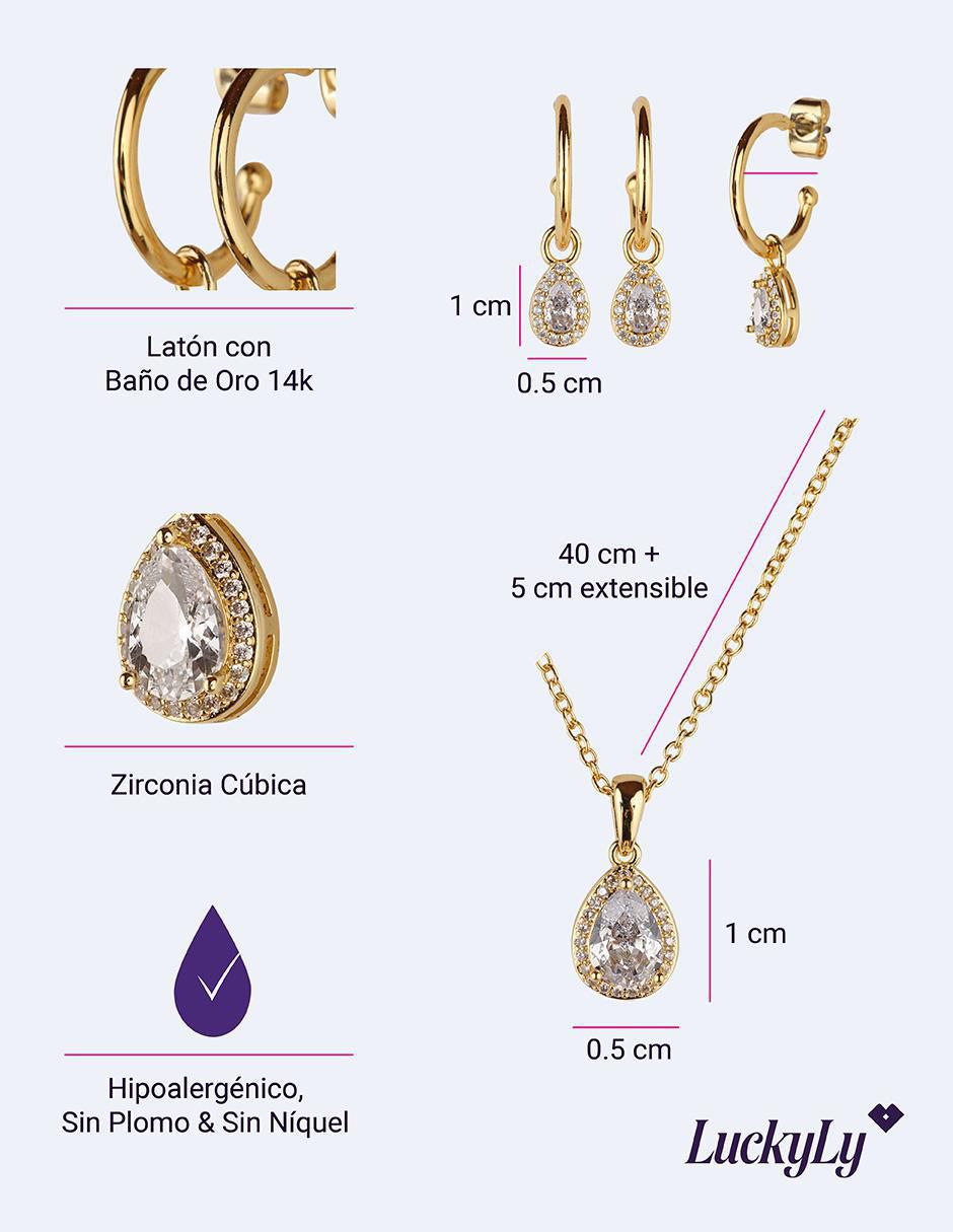Set de collar y aretes luckyly dory crl20n no aplica "de" latón 14 k zirconia cúbica