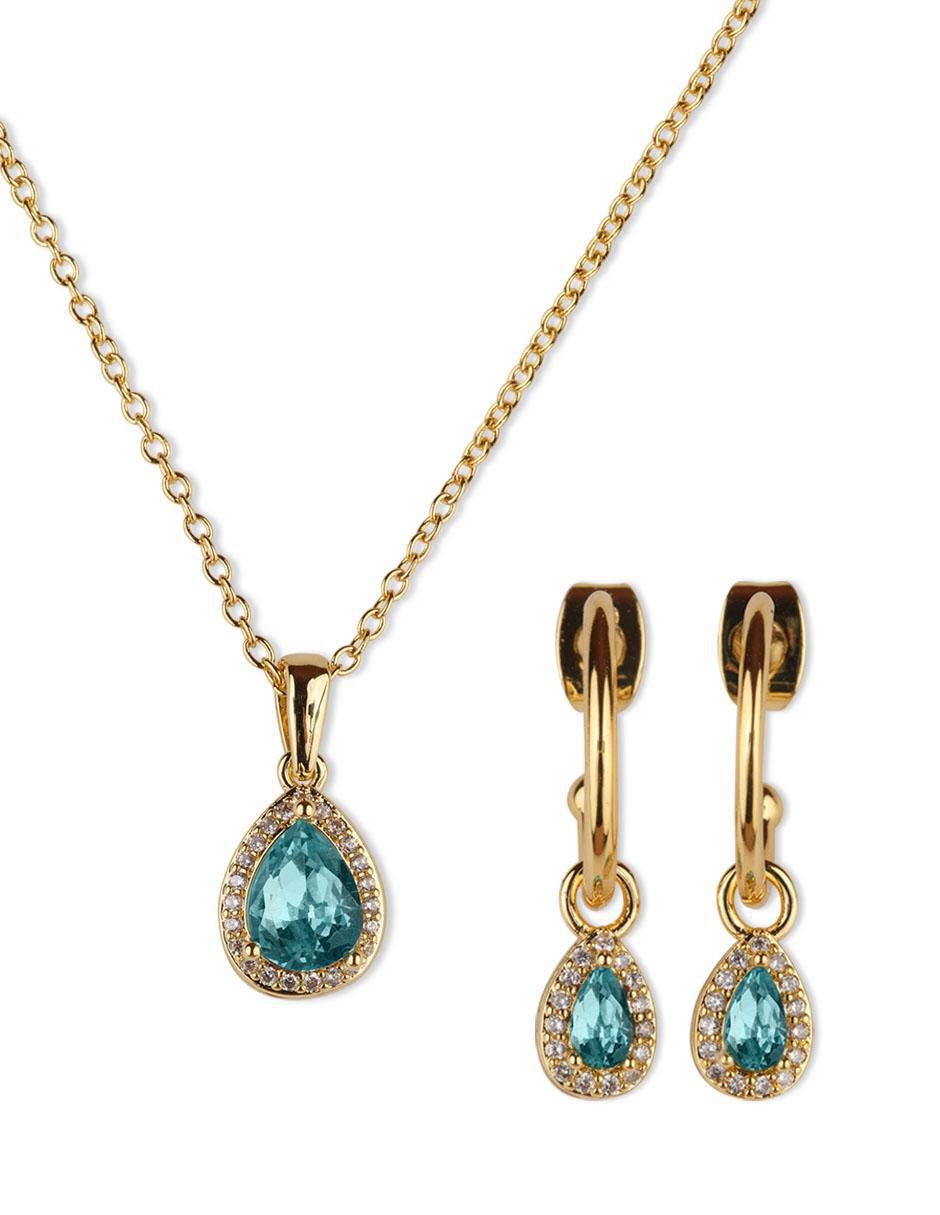 Set de collar y aretes Dory crl20n baño de oro 14 k zirconia cúbica