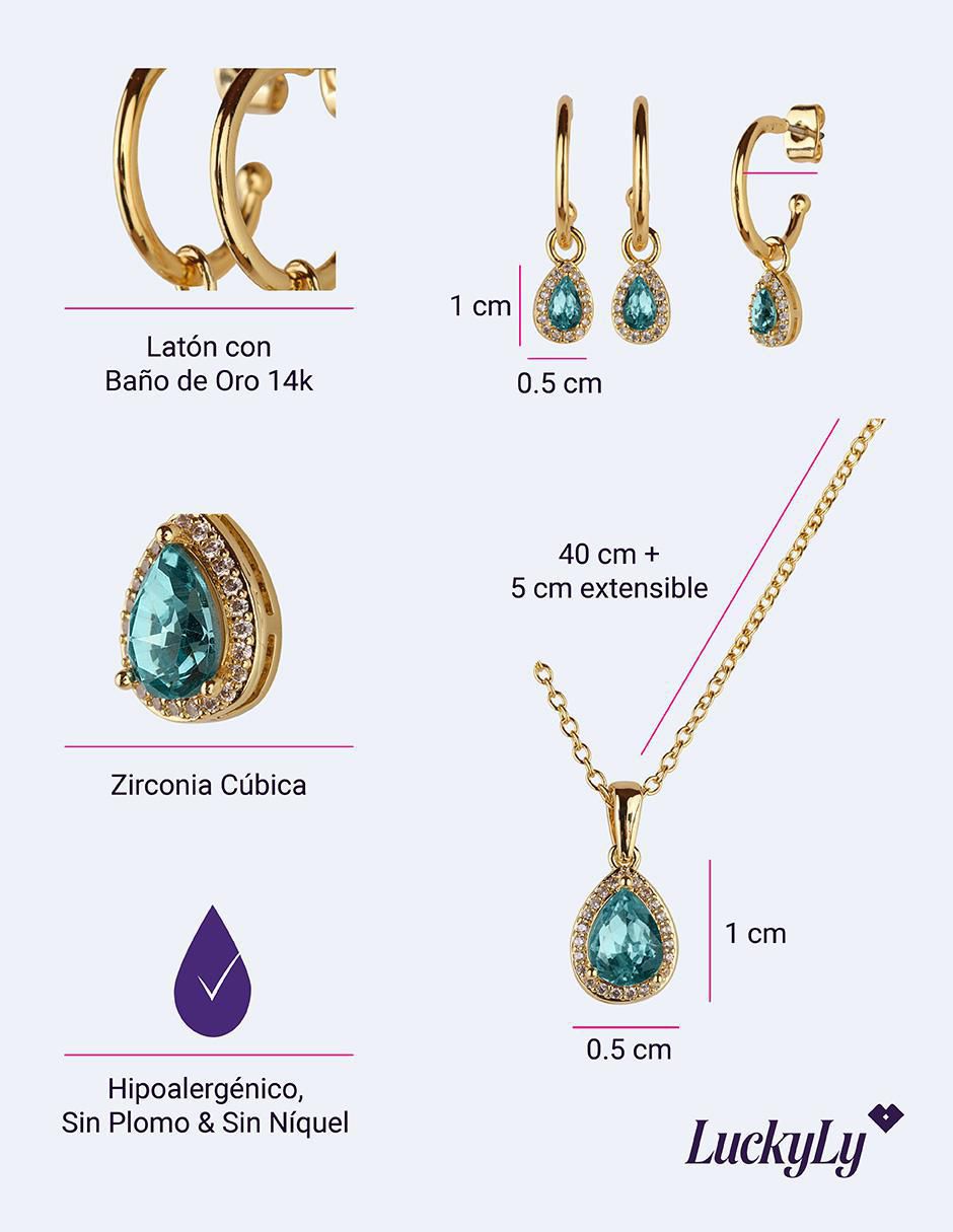 Set de collar y aretes Dory crl20n baño de oro 14 k zirconia cúbica 8