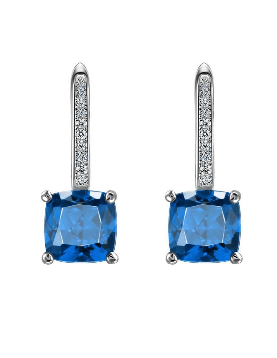 Aretes cuadrados de plata P 925 con acabado brillante zafiro