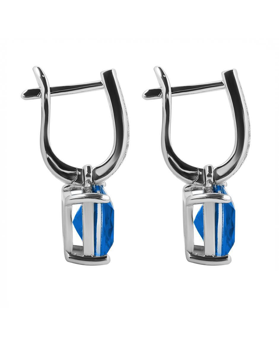 Aretes cuadrados de plata P 925 con acabado brillante zafiro 3