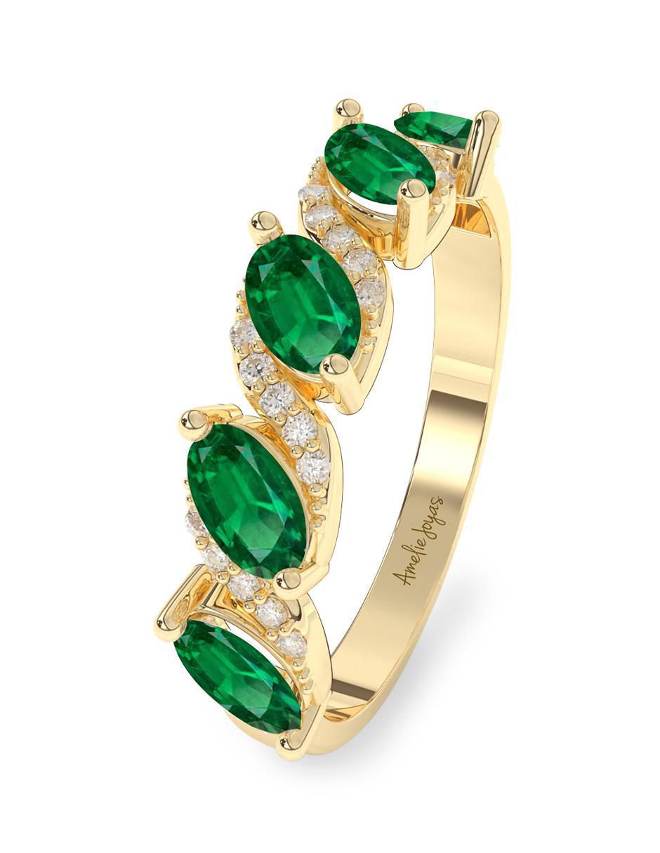 Anillo "de (si aplica)" ovalada amelie joyas sin coleccion no aplica 14 k "de" oro esmeralda pulido