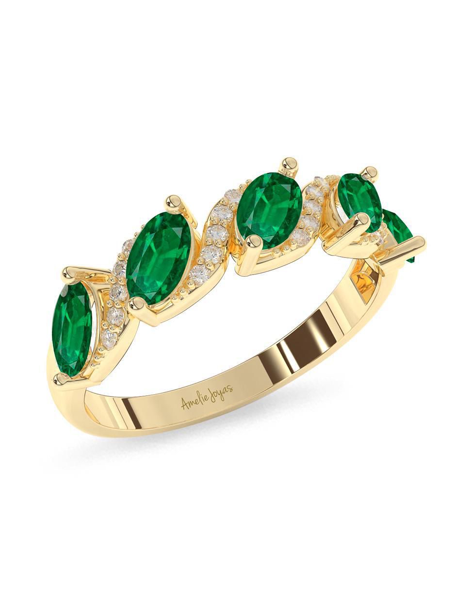 Anillo "de (si aplica)" ovalada amelie joyas sin coleccion no aplica 14 k "de" oro esmeralda pulido