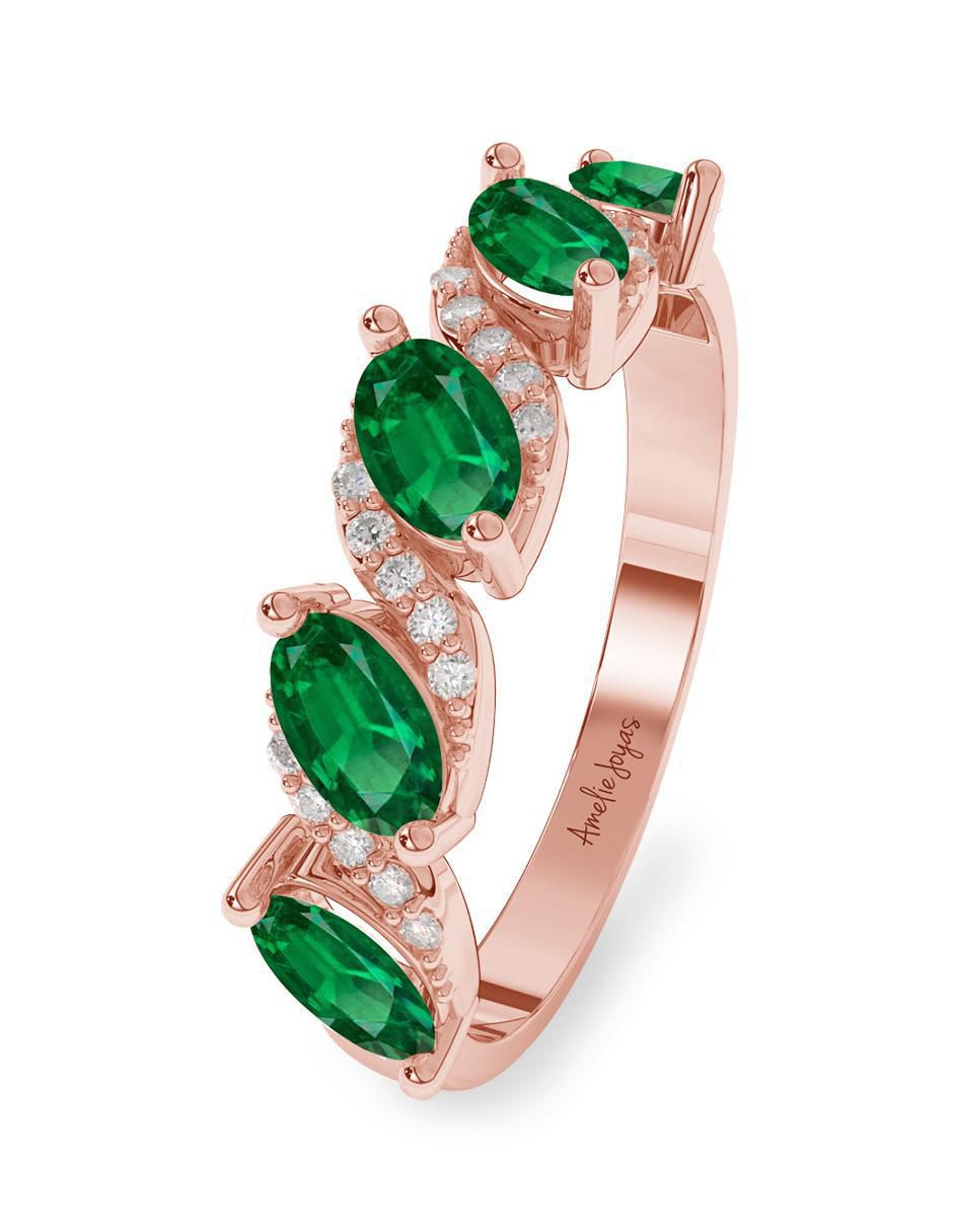 Anillo ovalado 14 k de oro esmeralda pulido 6