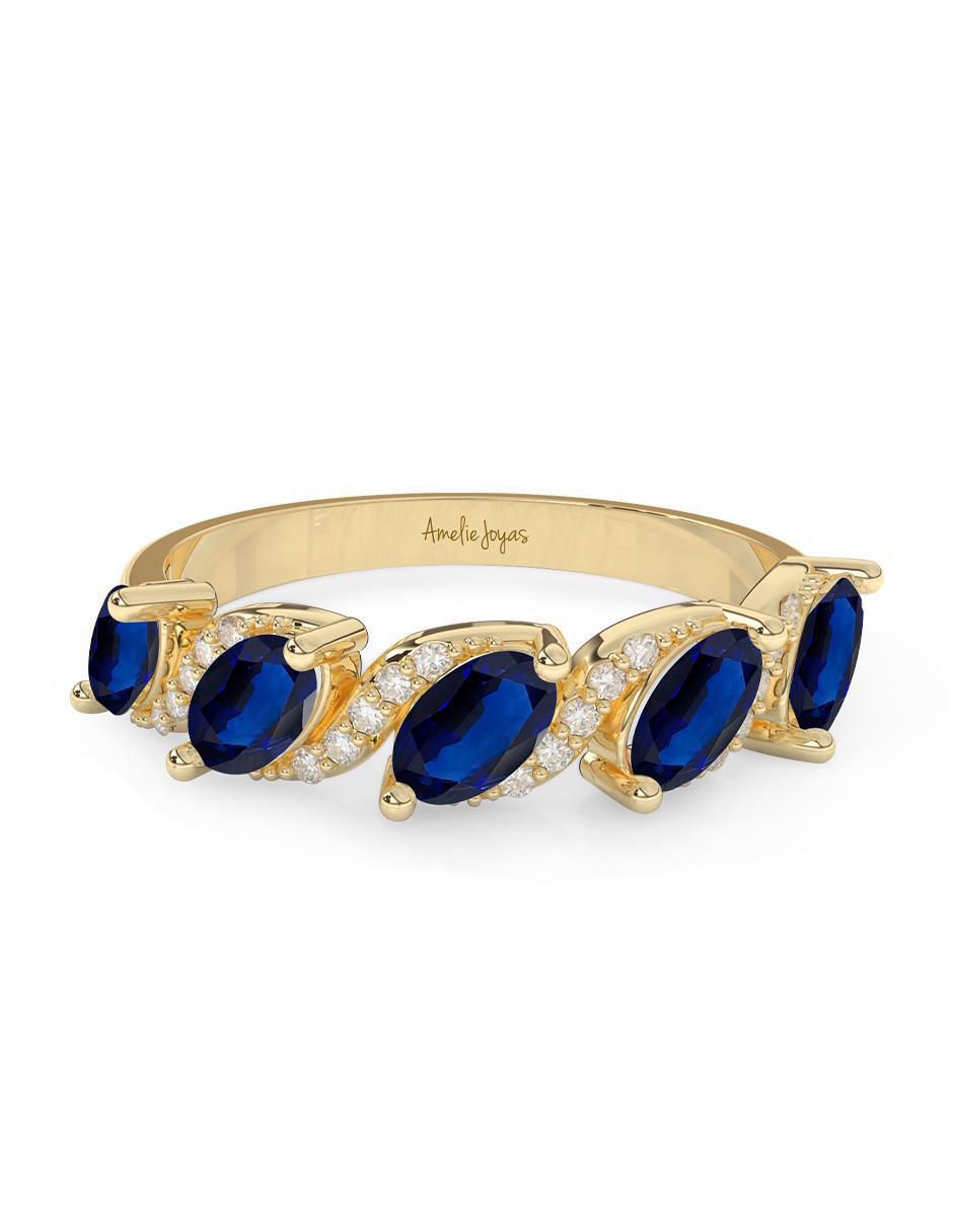 Anillo ovalado 14 k de oro zafiro pulido Anillo ovalado 14 k de oro zafiro pulido