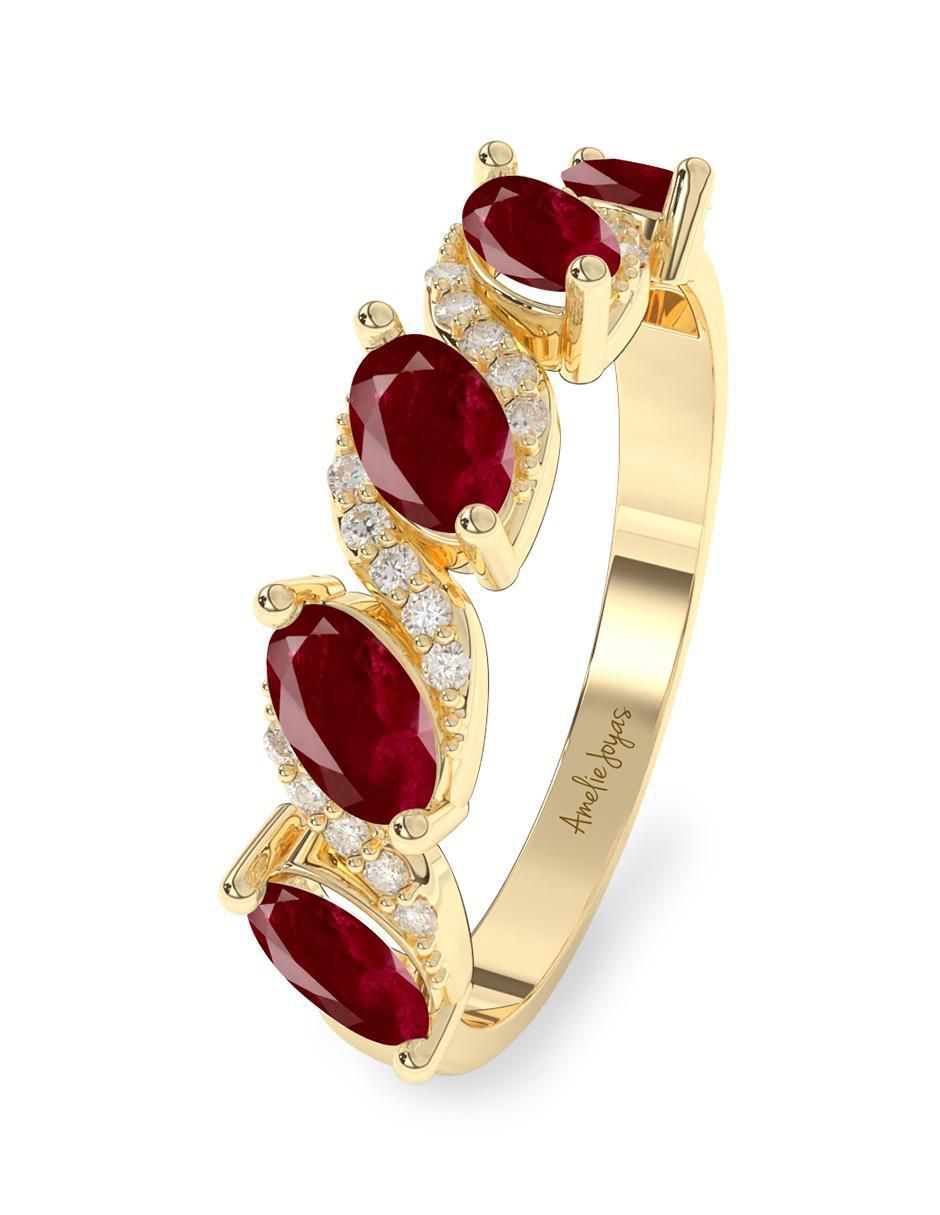 Anillo "de (si aplica)" ovalada amelie joyas sin coleccion no aplica 14 k "de" oro rubí pulido