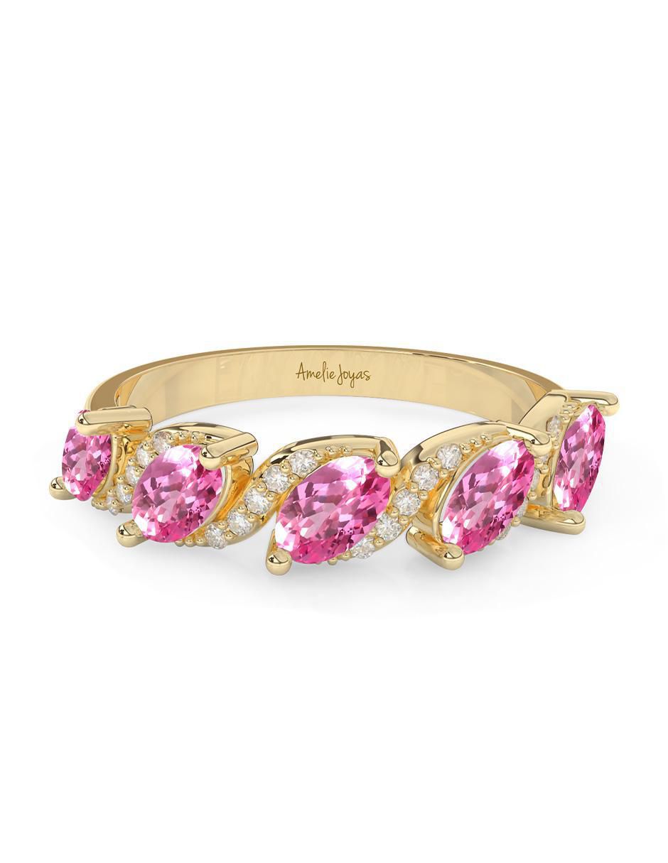 Anillo ovalado 14 k de oro zafiro rosa pulido
