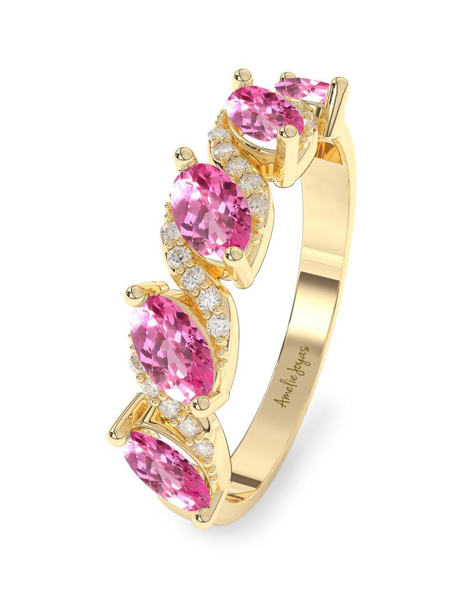 Anillo "de (si aplica)" ovalada amelie joyas sin coleccion no aplica 14 k "de" oro zafiro rosa pulido