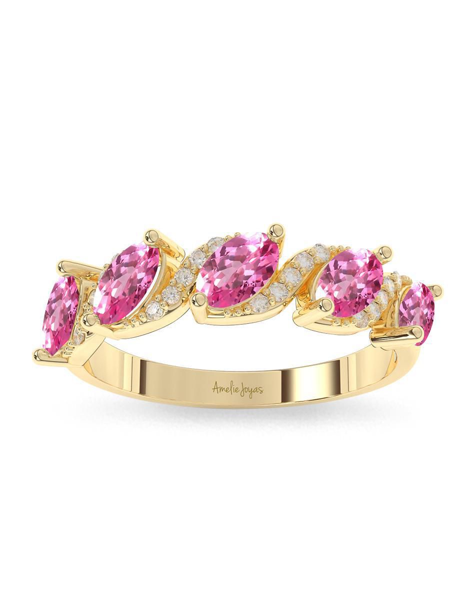 Anillo "de (si aplica)" ovalada amelie joyas sin coleccion no aplica 14 k "de" oro zafiro rosa pulido