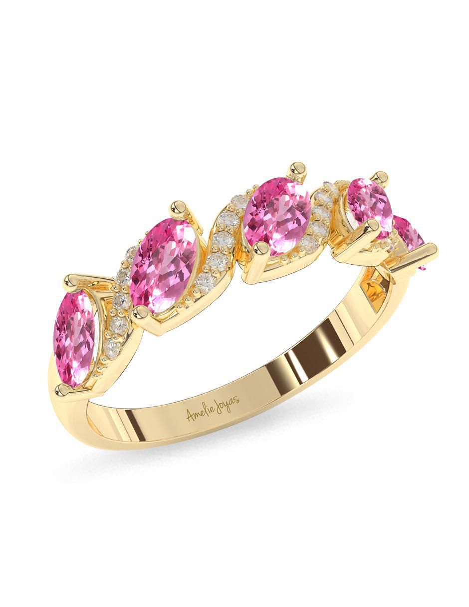 Anillo "de (si aplica)" ovalada amelie joyas sin coleccion no aplica 14 k "de" oro zafiro rosa pulido