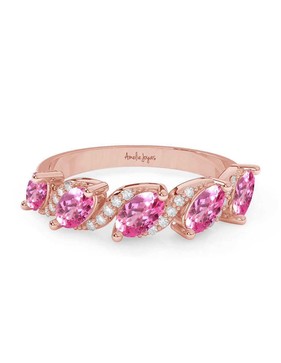 Anillo ovalado 14 k de oro zafiro rosa pulido
