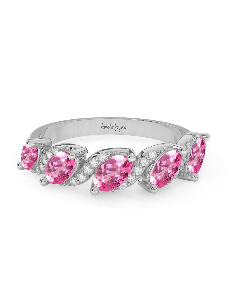 Anillo ovalado 14 k de oro zafiro rosa pulido