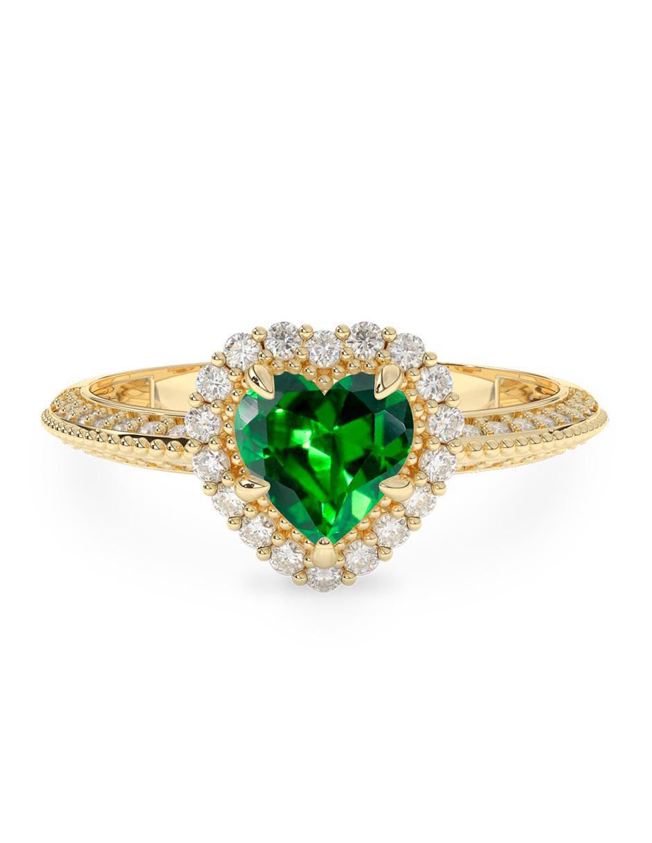 Anillo de corazón de oro zirconia pulido