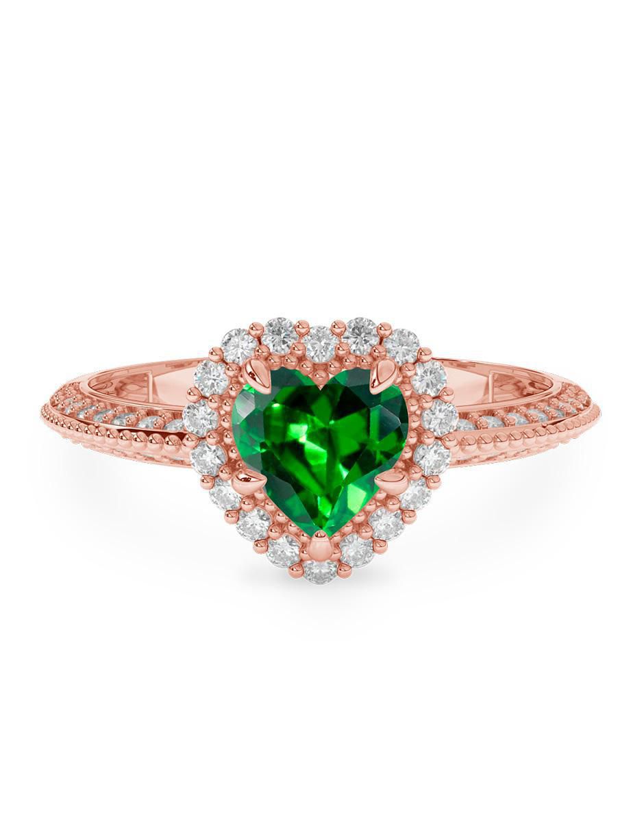 Anillo de corazón de oro zirconia pulido