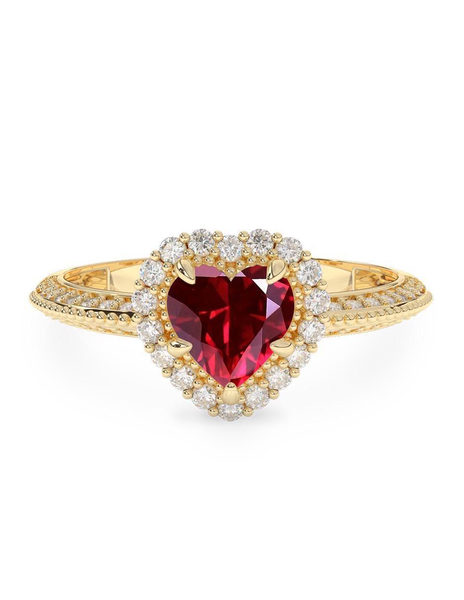 Anillo de corazón 10 k de oro zirconia pulido