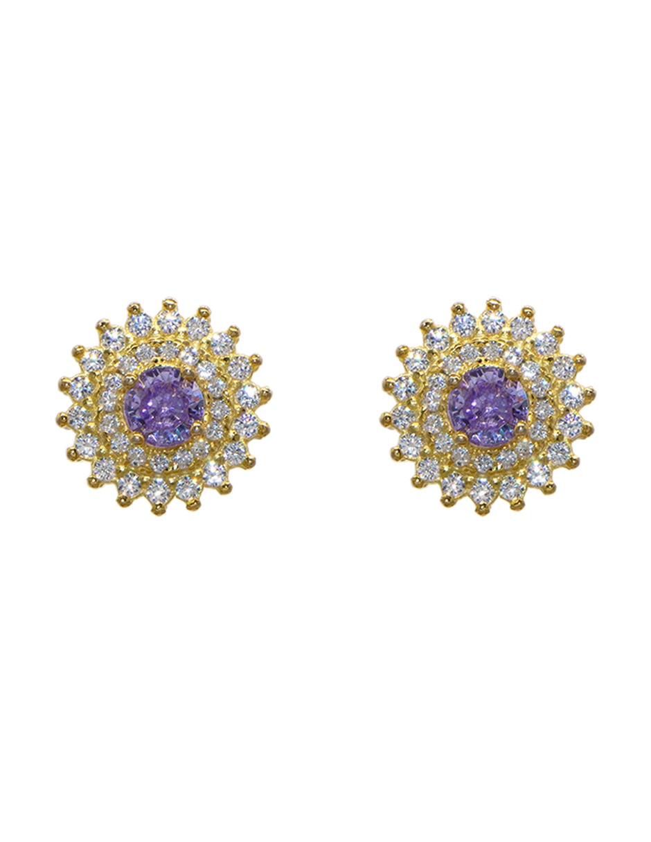 Aretes circulares Pavé Amatista de plata P 925 con acabado pavé zirconia