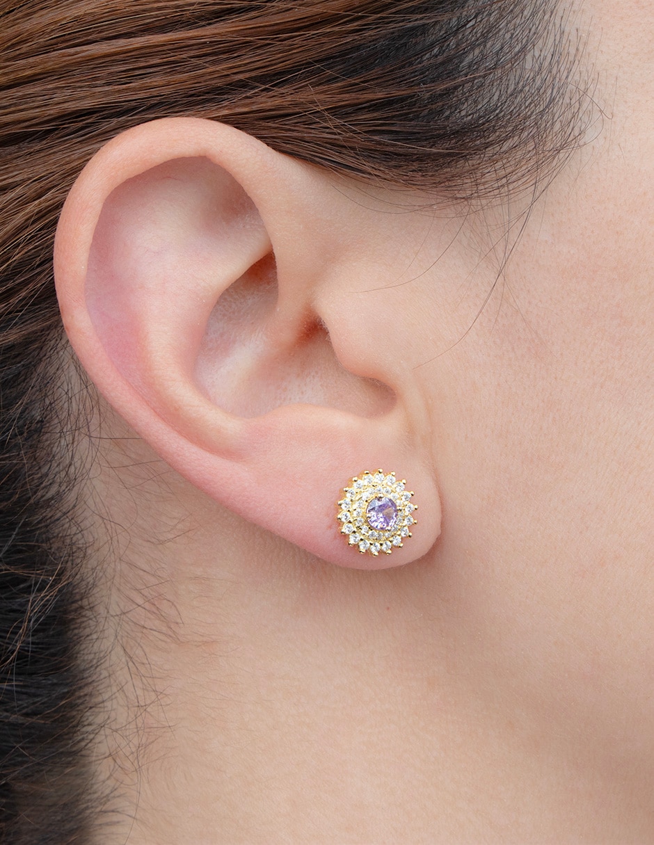 Aretes circulares Pavé Amatista de plata P 925 con acabado pavé zirconia 3