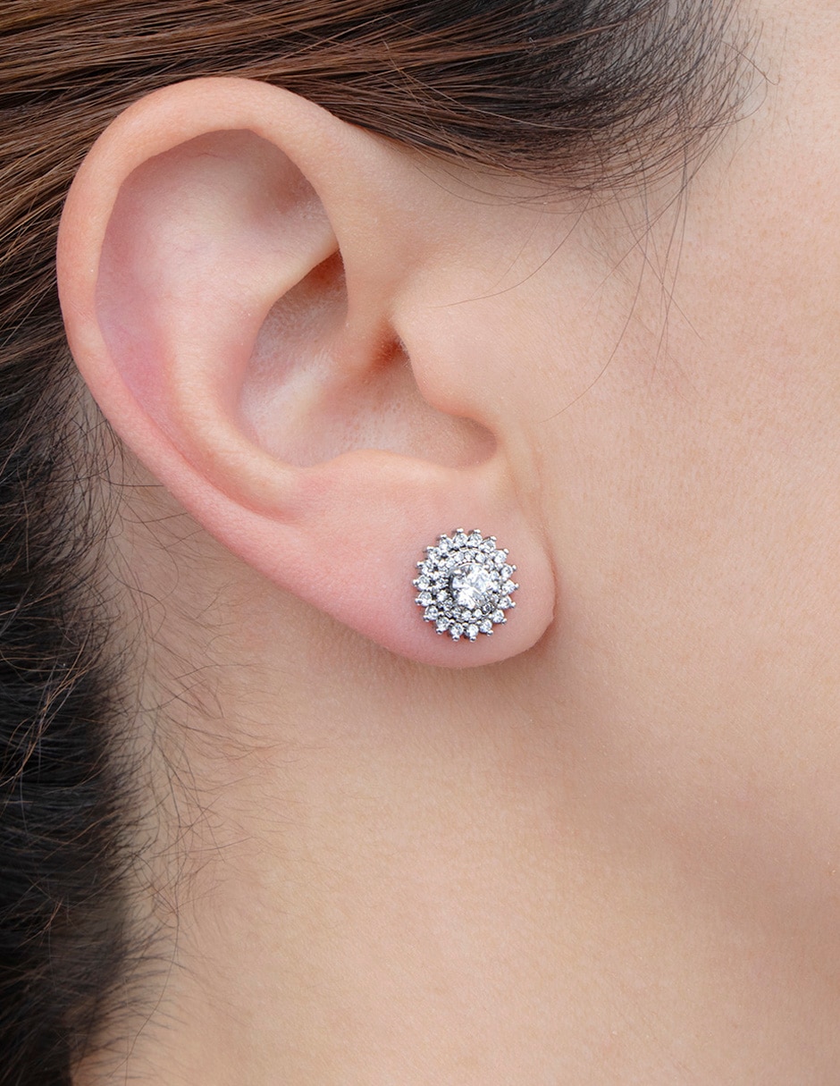 Aretes circulares Pavé Cristal de plata P 925 con acabado pavé zirconia 3